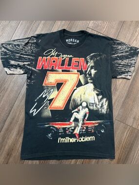 Morgan Wallen Shirt Small Black Racing Graphic Double Sided Tour NEW